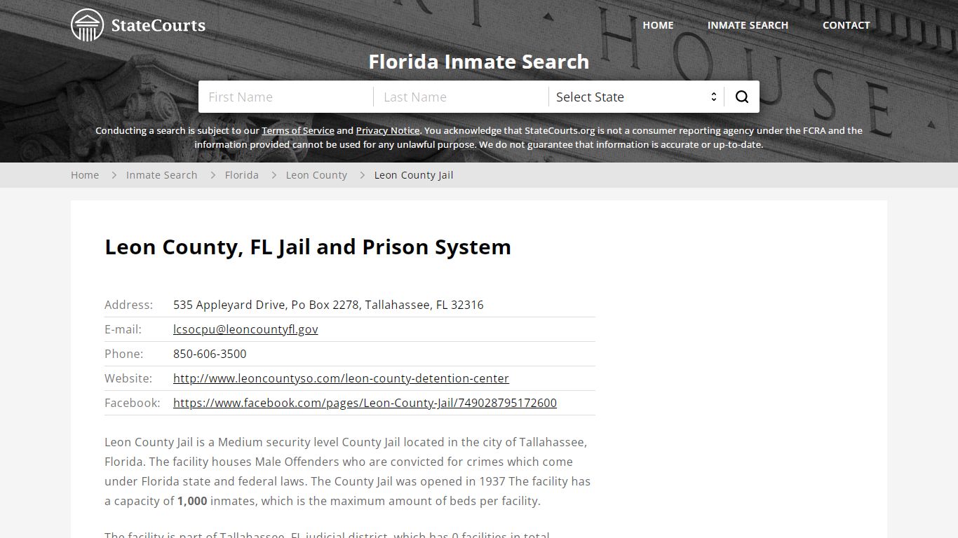 Leon County Jail Inmate Records Search, Florida - StateCourts